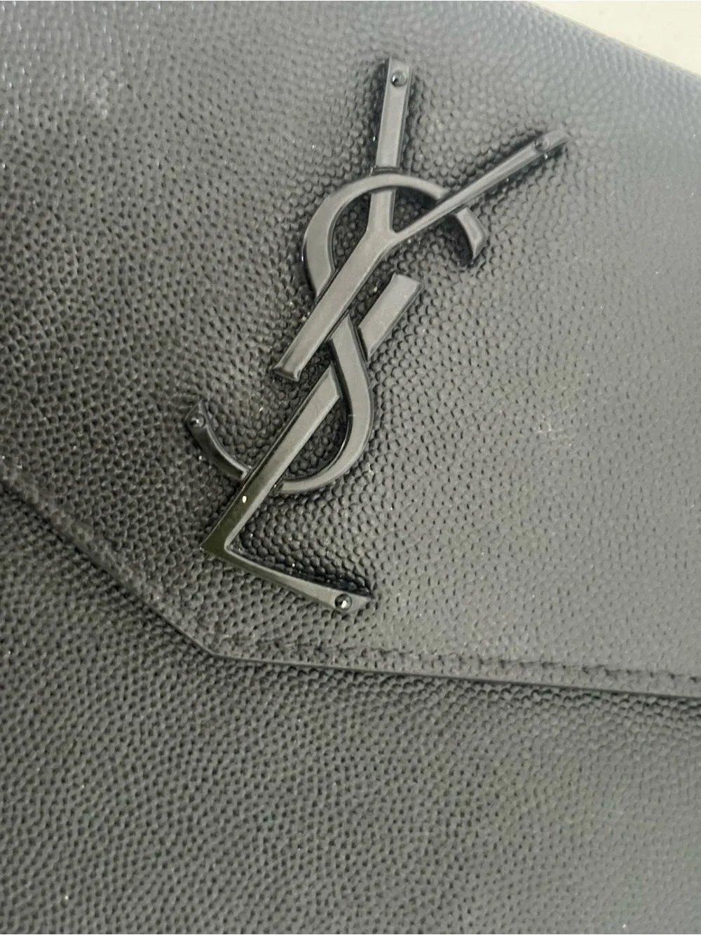 Saint Laurent Black Leather YSL Logo Envelope Clutch